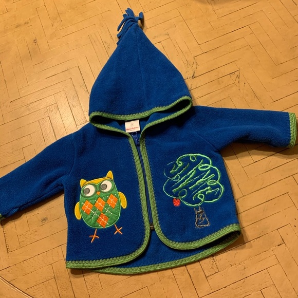 Hanna Andersson Other - ❌sold❌Hanna Andersson Owl Fleece Blue Zip Hoodie 50 0-3M